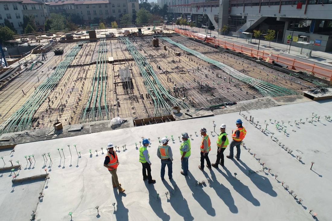 Construction team working on a building site