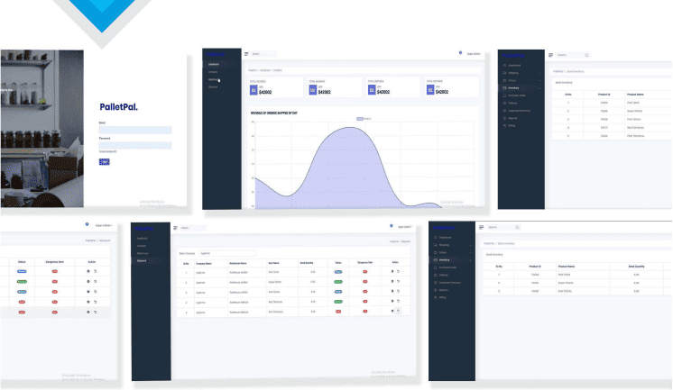 PalletPal logistics dashboard and reporting views